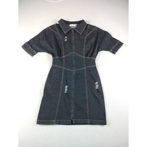 Chicways Denim Dress Women's Small Classiccore Minimalist Retro Basic  Full‎ Zip